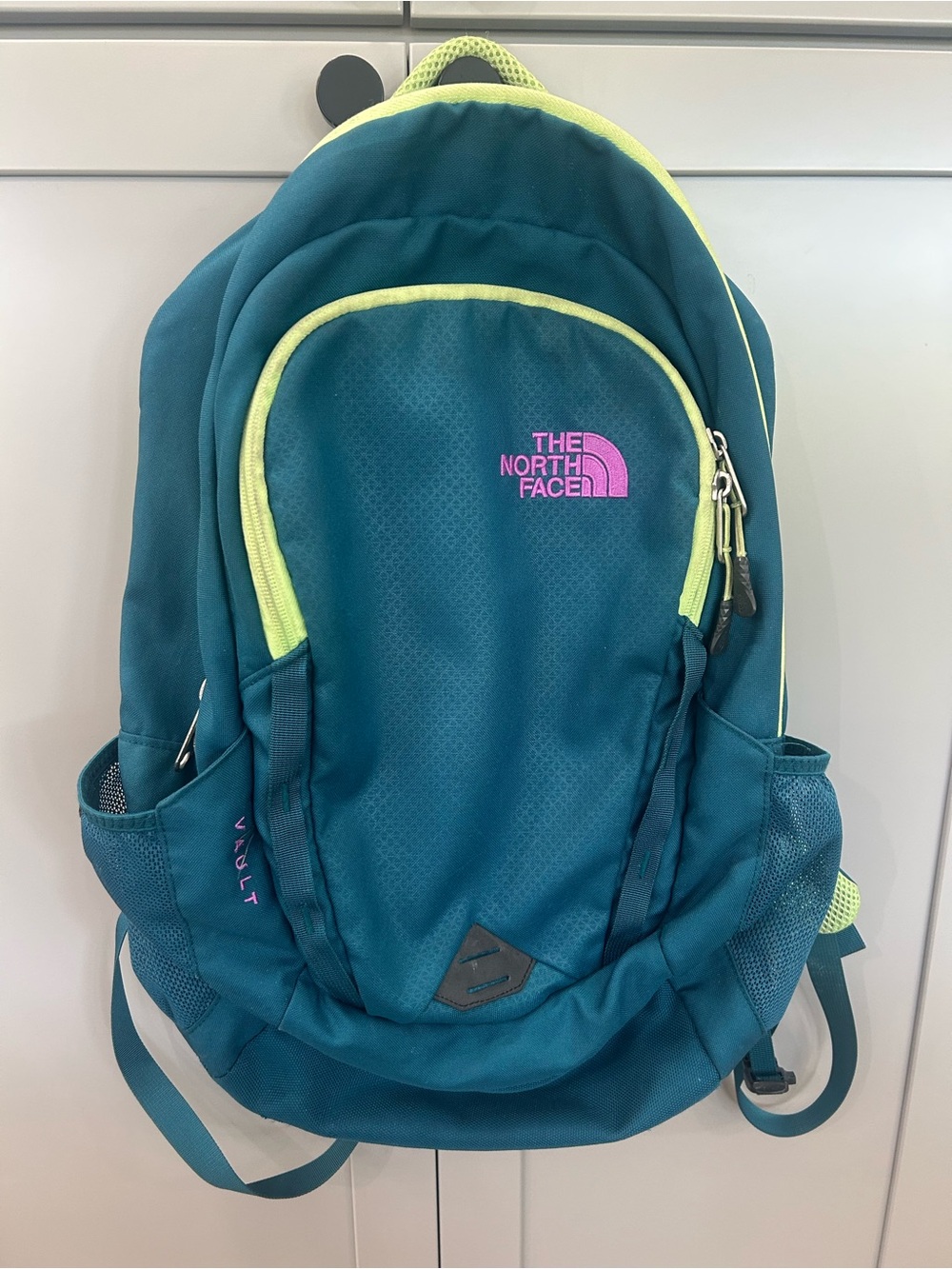 The North Face Vault Teal Green Pink FlexVent Laptop Backpack School Bag